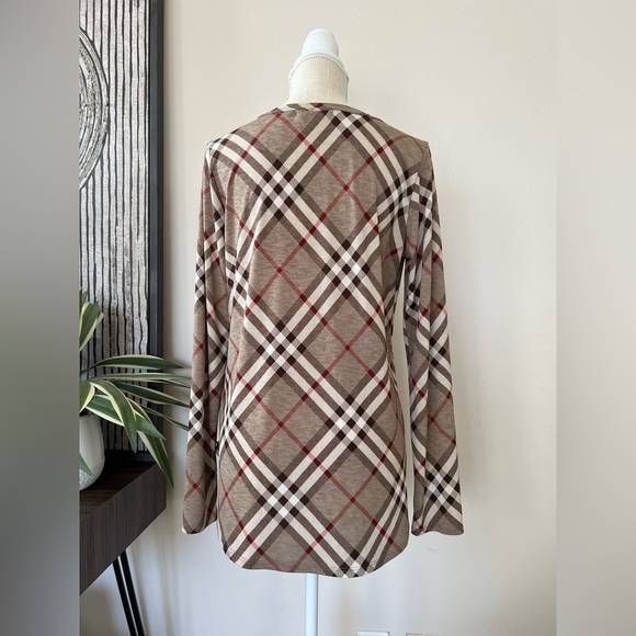 Gorilla Cat Tan, White, Black and Red Plaid V-neck Top size small - Picture 3 of 6